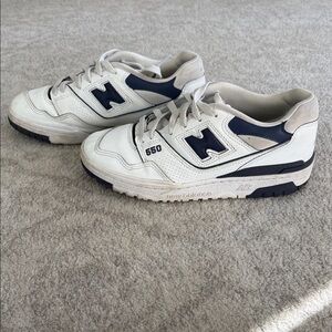 New Balance White and Navy 550 Low-Top Sneakers